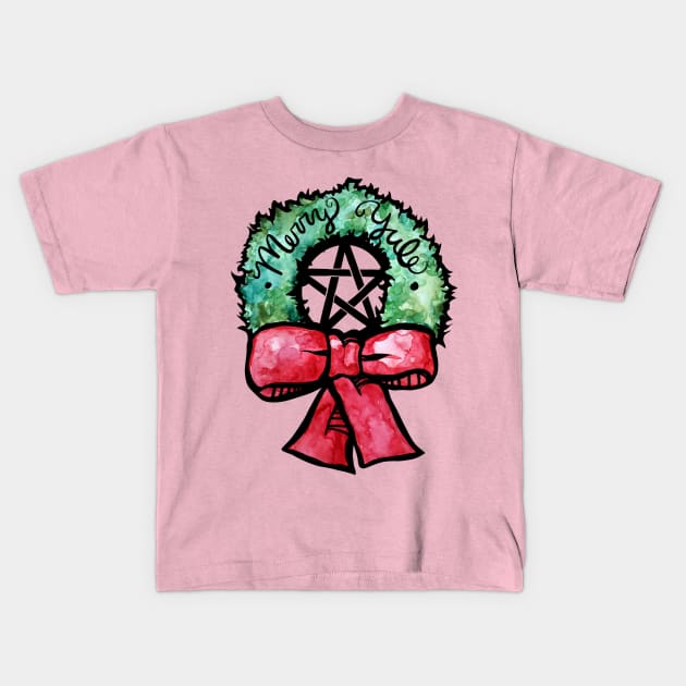 Merry Yule Wreath Pentacle Kids T-Shirt by bubbsnugg